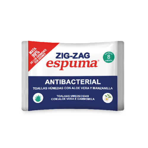 ZIG ZAG ESPUMA TOALLAS ANTIBACTERIALES x8uni